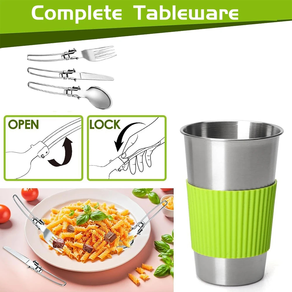 9PCS Ultralight Camping Pot Set Camping Cookware Mess Kit Outdoor Cooking Tableware for Hiking, Trekking, Picnic, Fishing, Mount