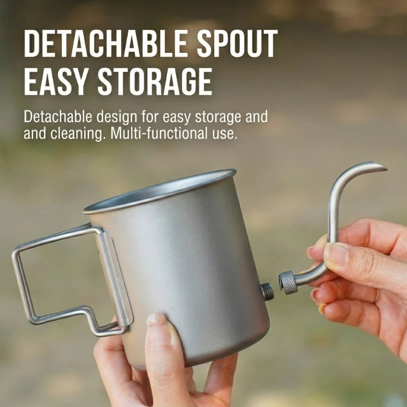 Ultralight 420ml Grade Titanium Pour Over Coffee Kettle Gooseneck Spout Folding Handle for Camping Hiking Travel Boat Travel