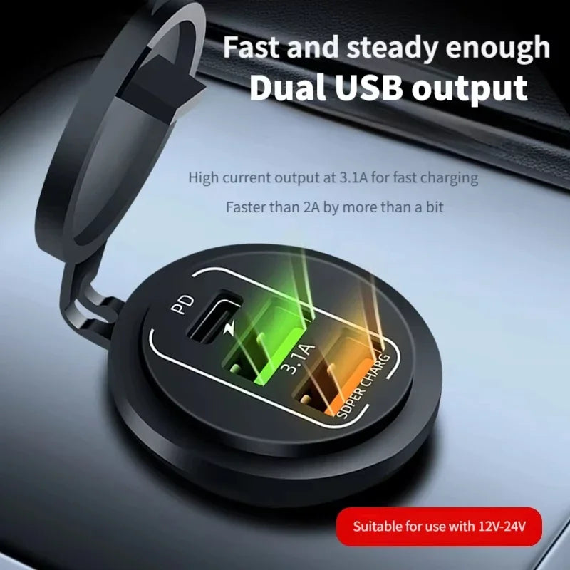 NEW 3/4 Ports Dual PD Dual QC 3.0 USB Car Charger with Voltmeter Socket Power Outlet Adapter Waterproof for 12V/24V Car Boat