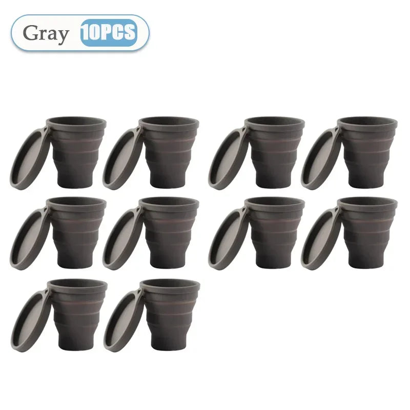 1-10PCS 180ML  Silicone Collapsible Water Cup Outdoor Camping Travel Portable Foldable Lid Coffee Cup Sports Hiking Accessories