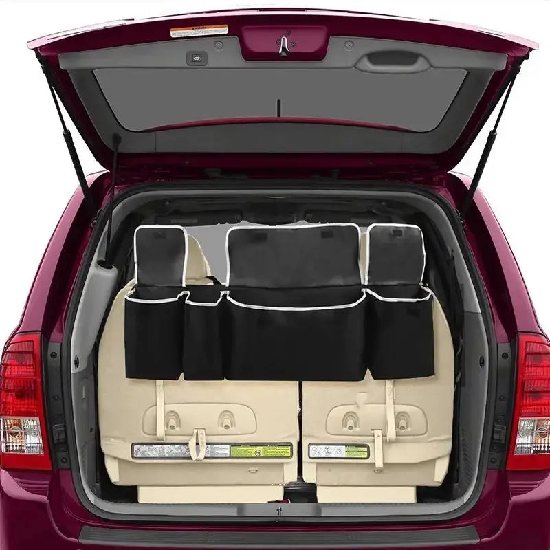 Car Trunk Organizer, Backseat Hanging Large Storage with Adjustable Straps, Waterproof Collapsible Cargo Bag with 4 Pockets