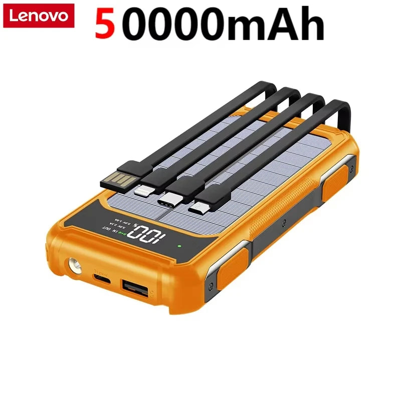 Lenovo 200000mah Ultra Capacity Solar Power Bank 4-in-1 Built In Cable Fast Charging Mobile Power Battery Led Light For Iphone