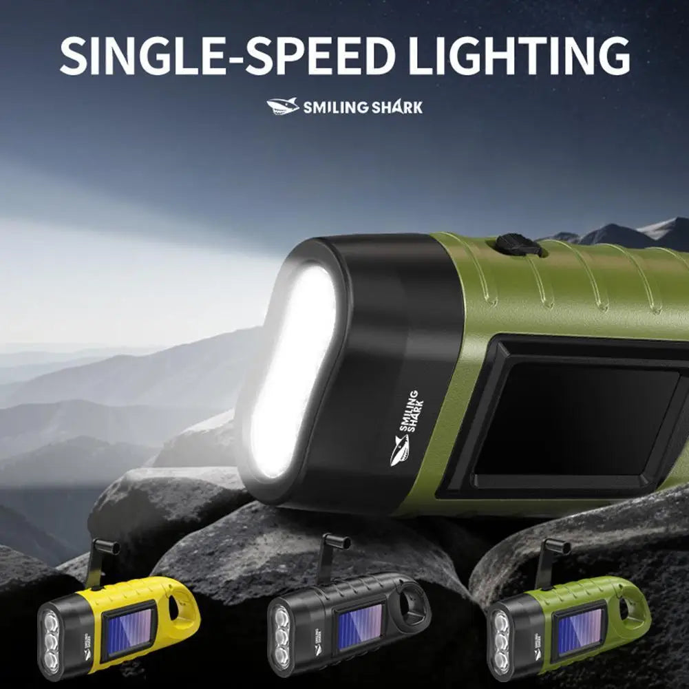 Portable LED Flashlight Battery Lamp Hand Cranking & Solar Energy Rechargeable 800lm For Outdoor Camping Hiking Emergency Light