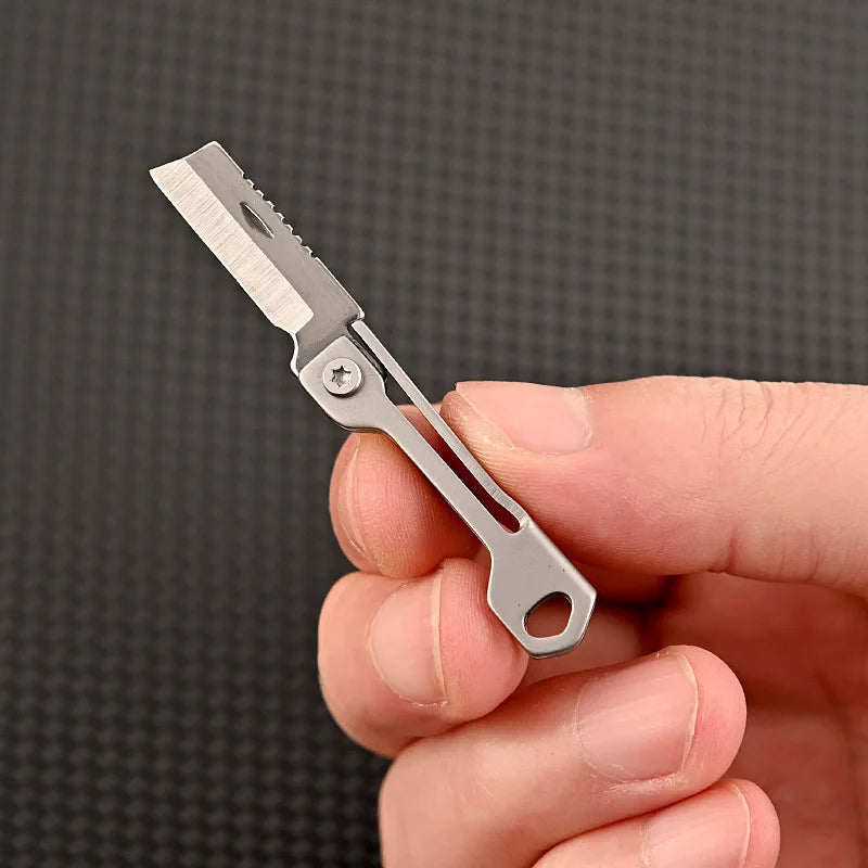 Stainless Steel Folding Knife Mini Square Head Pocket Knife Outdoor Camping Supplies Multi-function Keychain Pendant Knives