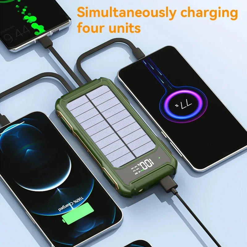 Lenovo 200000mah Ultra Capacity Solar Power Bank 4-in-1 Built In Cable Fast Charging Mobile Power Battery Led Light For Iphone